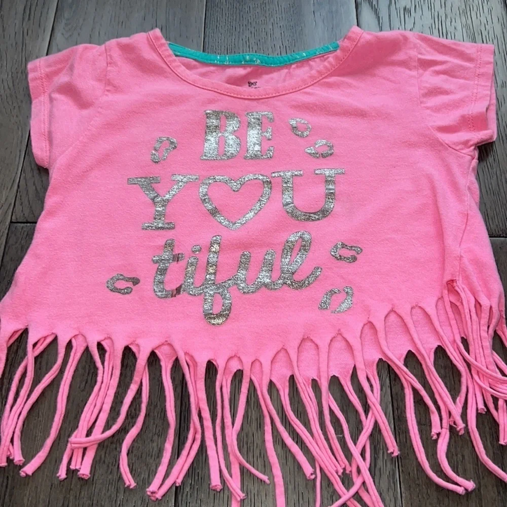 Girls shorts and short sleeve fringe crop top set